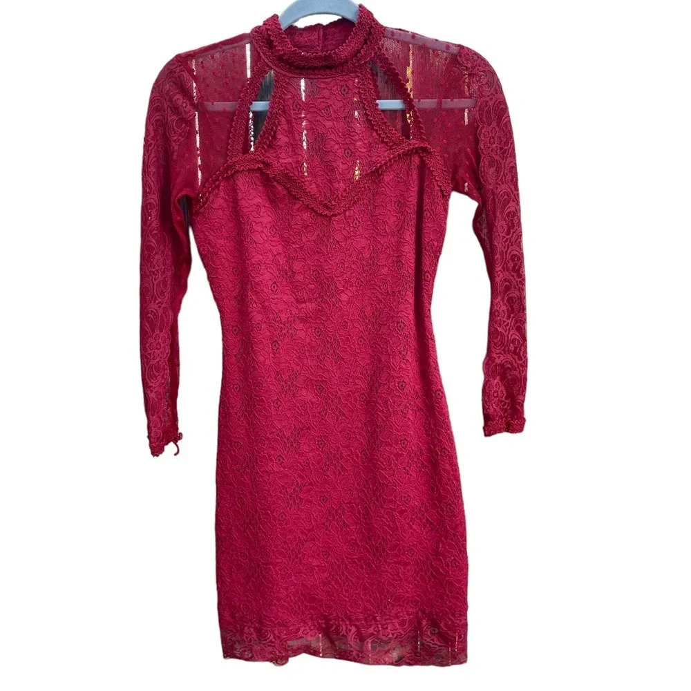 FREE PEOPLE RED LACE MINI DRESS